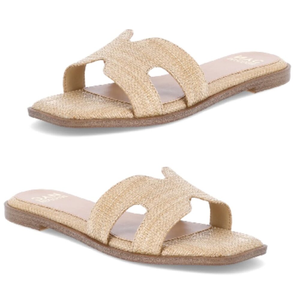 Madden NYC Womens Classic Geometric Design Flat Slide Raffia Sandal Size 8.5 NWT